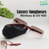 Maybach Wooden Temple Rimless Sunglasses UV400 | Golden Frame Maroon Gradient Lens Premium