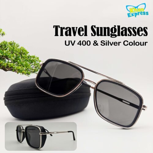 Cartier Premium Metal Sunglasses UV400 | Silver Frame Black Lens Lightweight Travel Edition