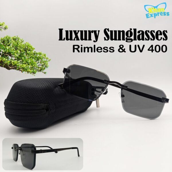 1 st Cartier Rimless Sunglasses UV400 PC Cut Lens | Dark Coffee Temple Black Lens (YT1004)
