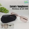 1 st Maybach Rimless Luxury Sunglasses UV400 | Golden Metal Frame Brown Lens (YT1016)
