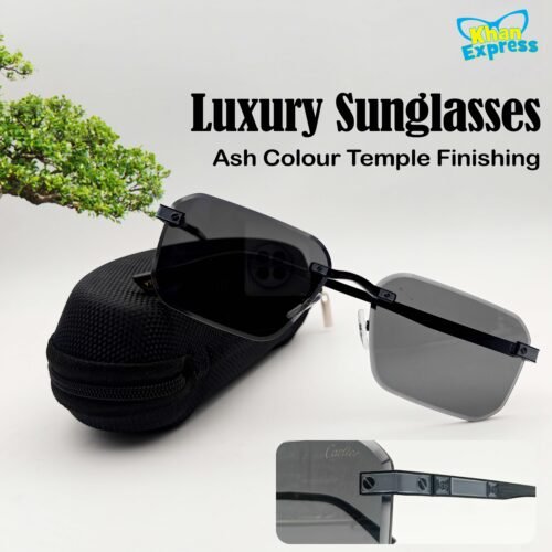 Cartier Rimless Sunglasses UV400 Curved PC Lens | Black Temple S-Texture Metal Frame (YT1004)