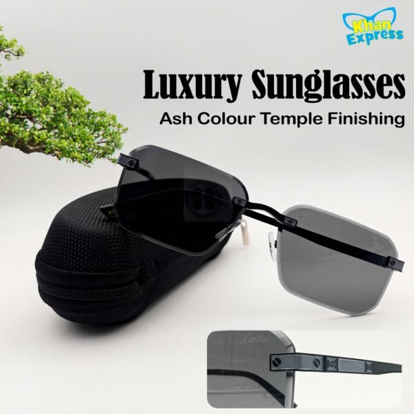 1 st Cartier Rimless Sunglasses UV400 Curved PC Lens | Black Temple S-Texture Metal Frame (YT1004)