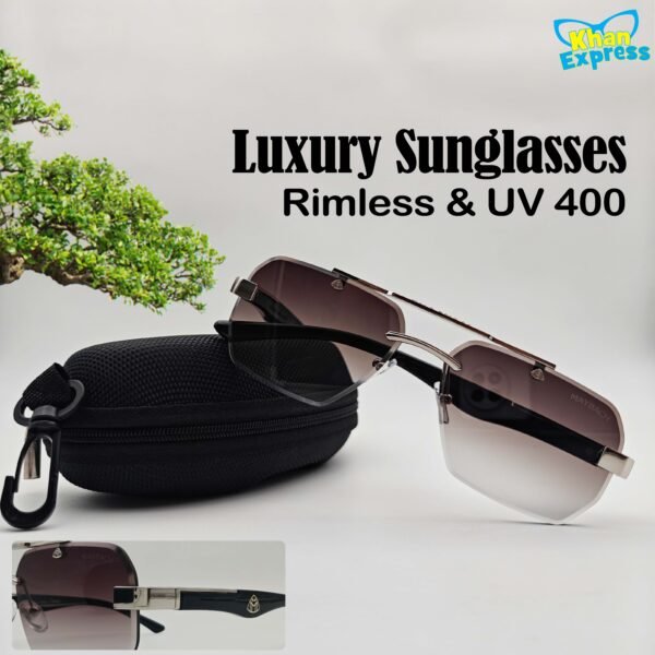 1 st Maybach Wooden Temple Sunglasses UV400 | Brown Shade Lens Silver Metal Frame (YT1023)