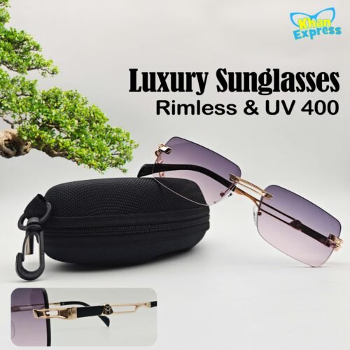 Maybach Rimless Sunglasses UV400 | Golden Frame Purple Gradient Lens Premium (YT1015)