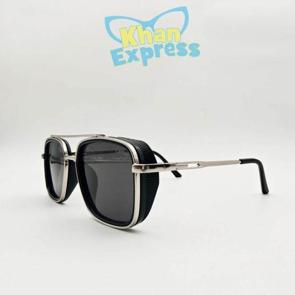 2 nd Cartier Premium Metal Sunglasses UV400 | Silver Frame Black Lens Lightweight Travel Edition