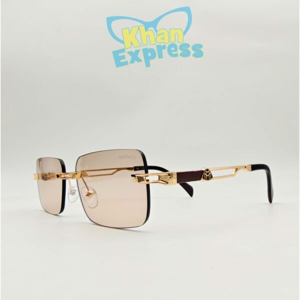 2 nd Maybach Rimless Luxury Sunglasses UV400 | Golden Metal Frame Brown Lens (YT1016)