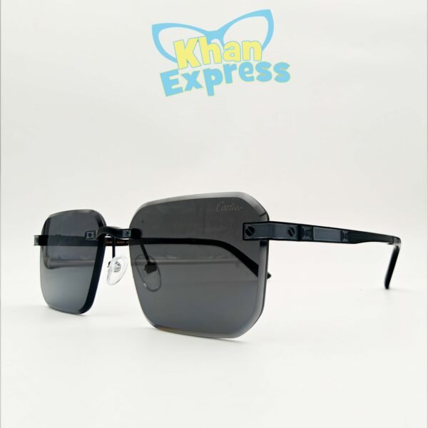 2 nd Cartier Rimless Sunglasses UV400 Curved PC Lens | Black Temple S-Texture Metal Frame (YT1004)