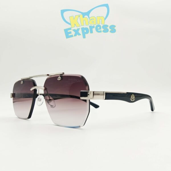 2 nd Maybach Wooden Temple Sunglasses UV400 | Brown Shade Lens Silver Metal Frame (YT1023)