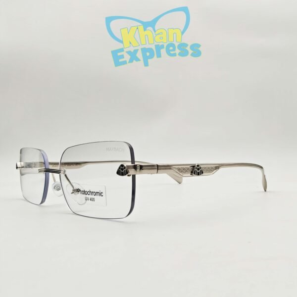 2 nd Maybach Rimless Sunglasses UV400 Photo Sun Lens | Silver Metal Frame White Lens Premium