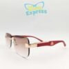 Maybach Wooden Temple Rimless Sunglasses UV400 | Golden Frame Maroon Gradient Lens Premium