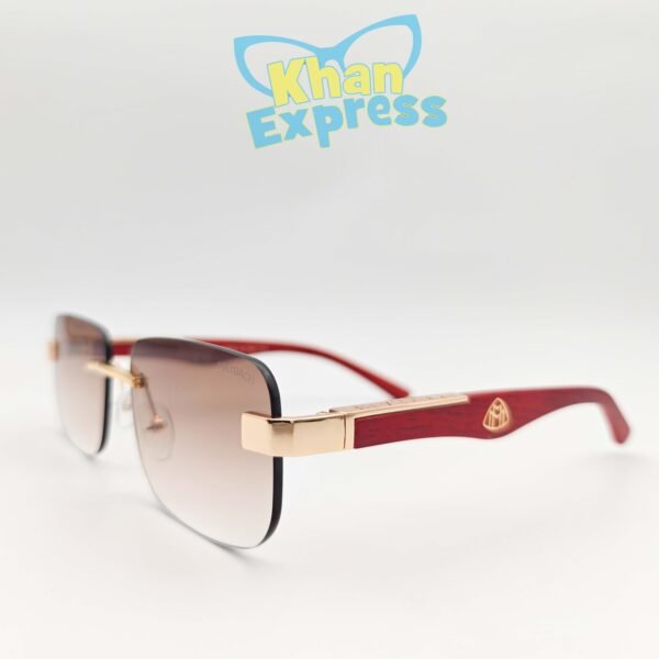 Maybach Wooden Temple Rimless Sunglasses UV400 | Golden Frame Maroon Gradient Lens Premium