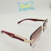 Maybach Wooden Temple Rimless Sunglasses UV400 | Golden Frame Maroon Gradient Lens Premium