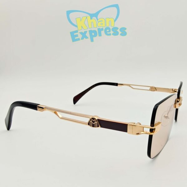3 rd Maybach Rimless Luxury Sunglasses UV400 | Golden Metal Frame Brown Lens (YT1016)