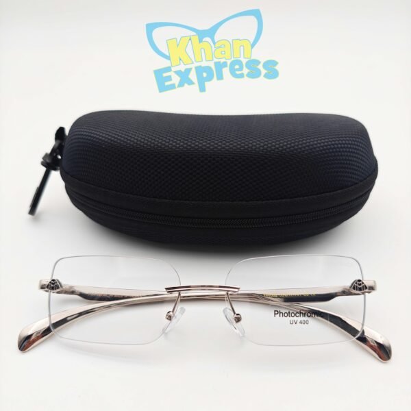 4 th Maybach Rimless Sunglasses UV400 Photo Sun Lens | Silver Metal Frame White Lens Premium