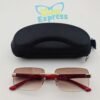 Maybach Wooden Temple Rimless Sunglasses UV400 | Golden Frame Maroon Gradient Lens Premium