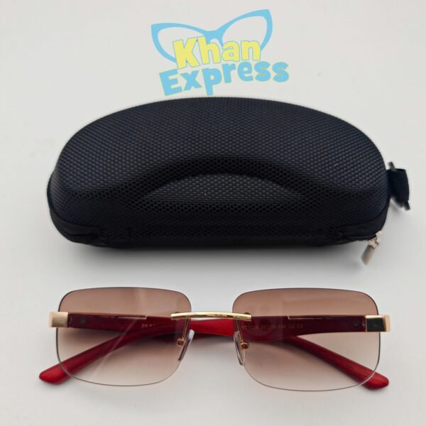 Maybach Wooden Temple Rimless Sunglasses UV400 | Golden Frame Maroon Gradient Lens Premium