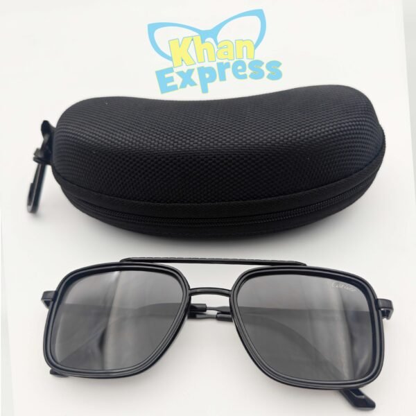 4 th Cartier Premium Metal Sunglasses UV400 | Black Frame Black Lens Lightweight Travel Edition