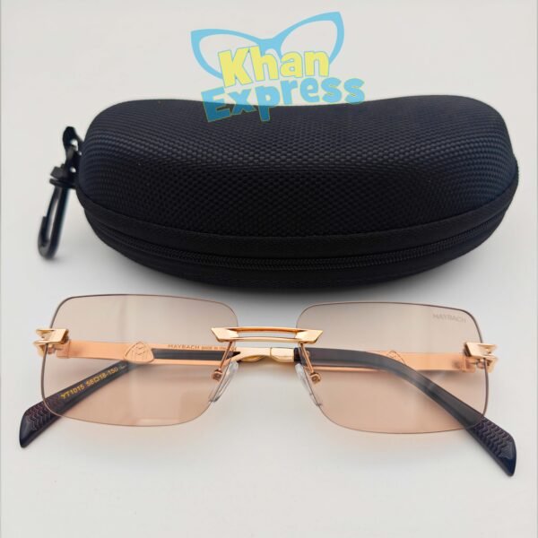 4 th Maybach Rimless Luxury Sunglasses UV400 | Golden Metal Frame Brown Lens (YT1016)